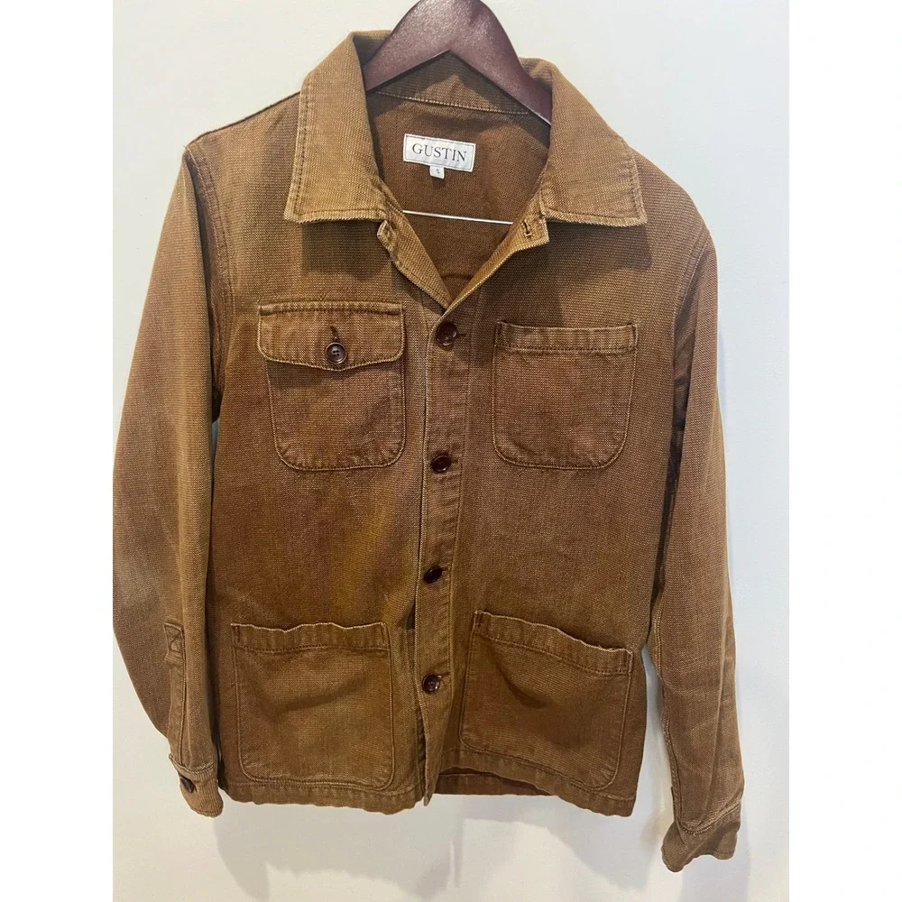 Gustin Mens Chore Coat Tobacco Brown Duck Canvas Work Jacket Small S